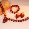 Vintage Amber Resin Heart Acrylic Pendant Earrings Necklace New Handmade Creative Geometric Bracelet Jewelry Set for Women Gifts