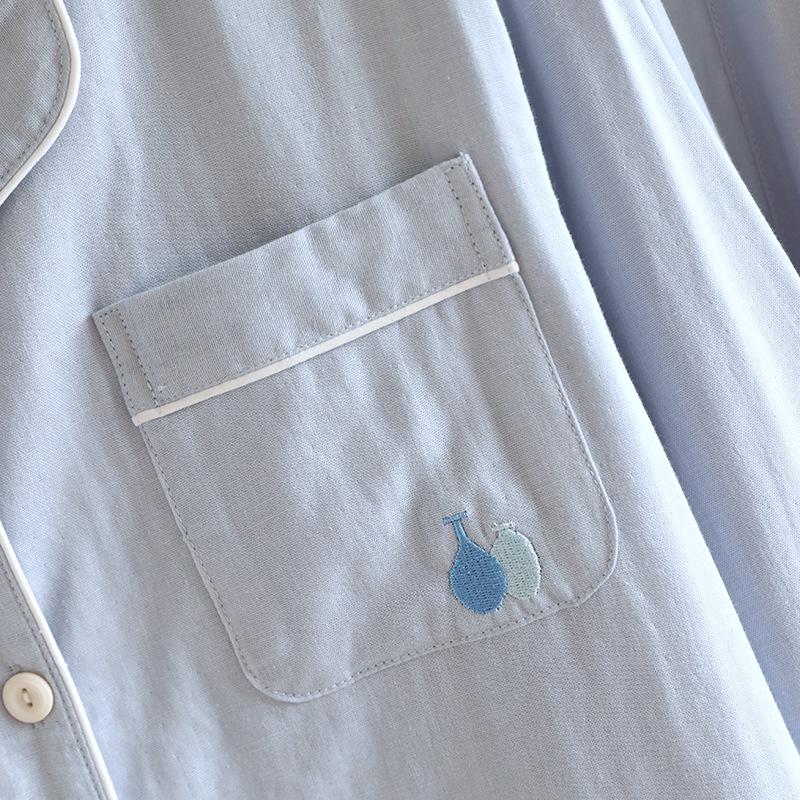 Women's Lightweight Cotton Gauze Pajama Set - Spring/Summer Long Sleeve Cardigan