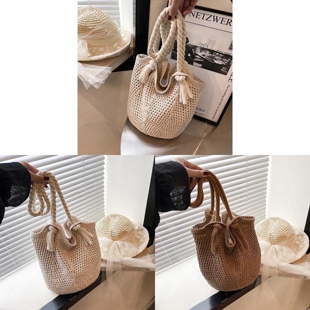 Street Style Woven Tote Bag With Double Shoulder Straps For Casual Daypack
