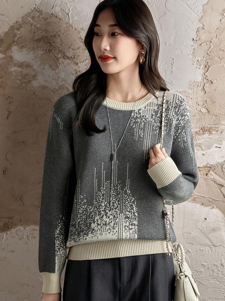 Ethnic Jacquard Crew Neck 100% Cotton Women's Cardigan Sweater - Autumn 2025 Collection