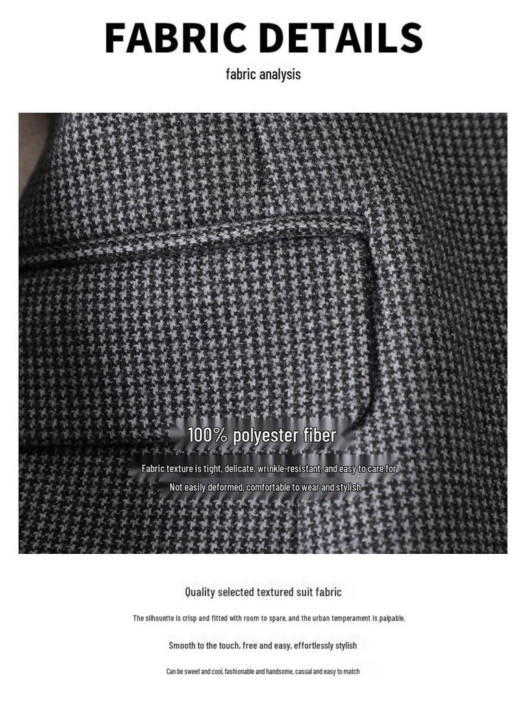 Women's Houndstooth Suit Jacket - Stylish, Versatile, Casual Top for Spring and Autumn