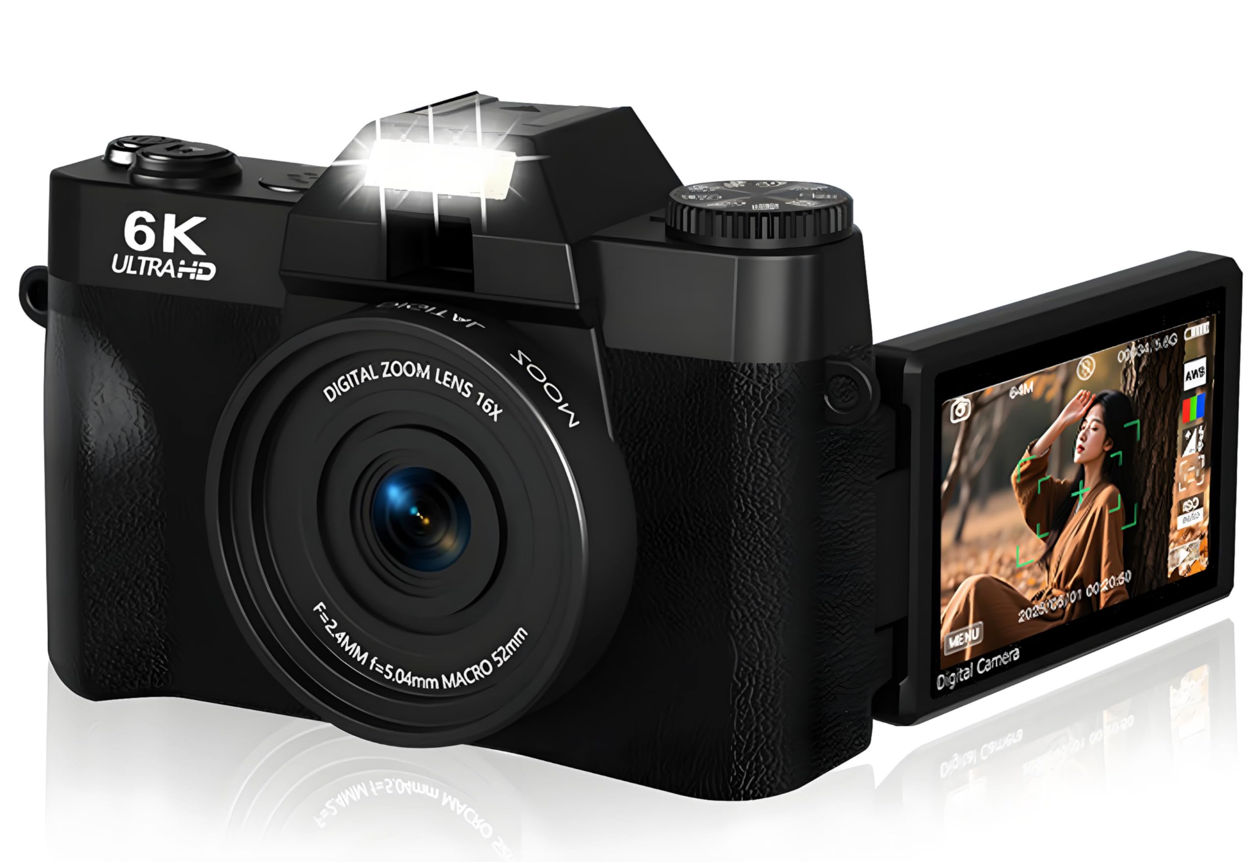 

Moledro 6K Digital Camera with Wi-Fi Transfer, Smartphone Transfer, 64MP, 180° Rotating Display, 64GB Micro SD Card, 16x Digital Zoom, Autofocus,