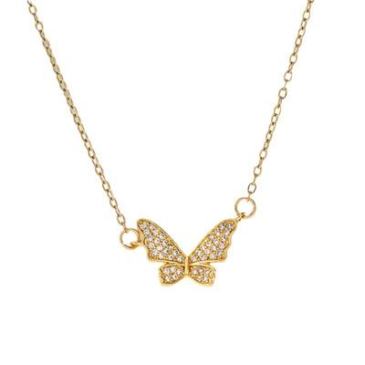 2026 Sparkling Full Zircon Butterfly Necklace - Gold Plated Titanium Steel Delicate Collarbone Chain for Women Fairy Jewelry