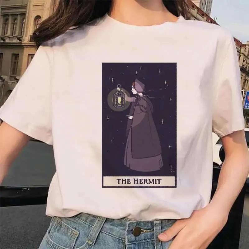 Tarot Card Flower Funny Time Graphic Print T Shirt Fashion Casual Crew Neck Short Sleeve  T Shirt Women