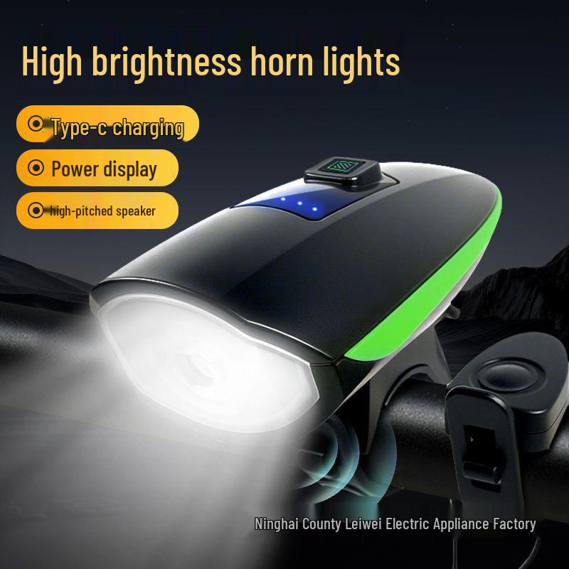 Rechargeable Front Bike Light with Horn - Powerful Night Riding LED Safety Light for Mountain Bikes