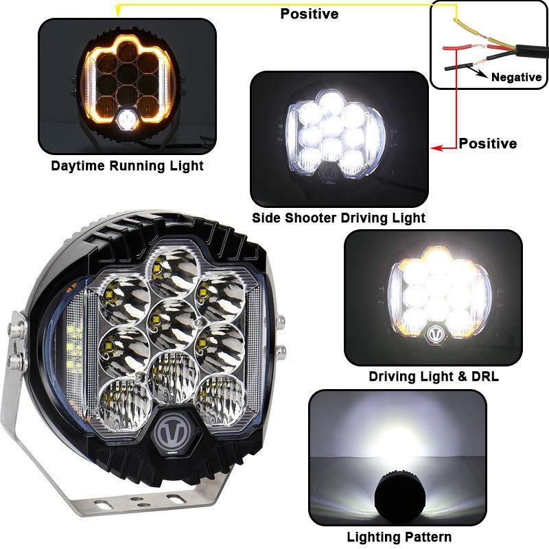 New 90W 5 7 9 Inch Car LED Work Lights Off-Road Vehicle Upgrade High-Brightness Spotlight Dual-Beam Car Front Bumper Focused