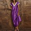 Women Nightgown Lace Trim V Neck Short Sleeves Solid Color Satin Dress Sleep Gown Pajamas