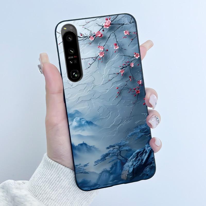 Cute Case For Sony Xperia 1 IV V II III Capa Coque Printing Shell Protective Cover Soft Silicone Cartoon Black Casing Fundas