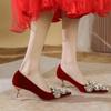 Plus Size Stiletto Wedding Shoes New French Pointed Toe Shallow Mouth Pearl Non-Slip Sneakers
