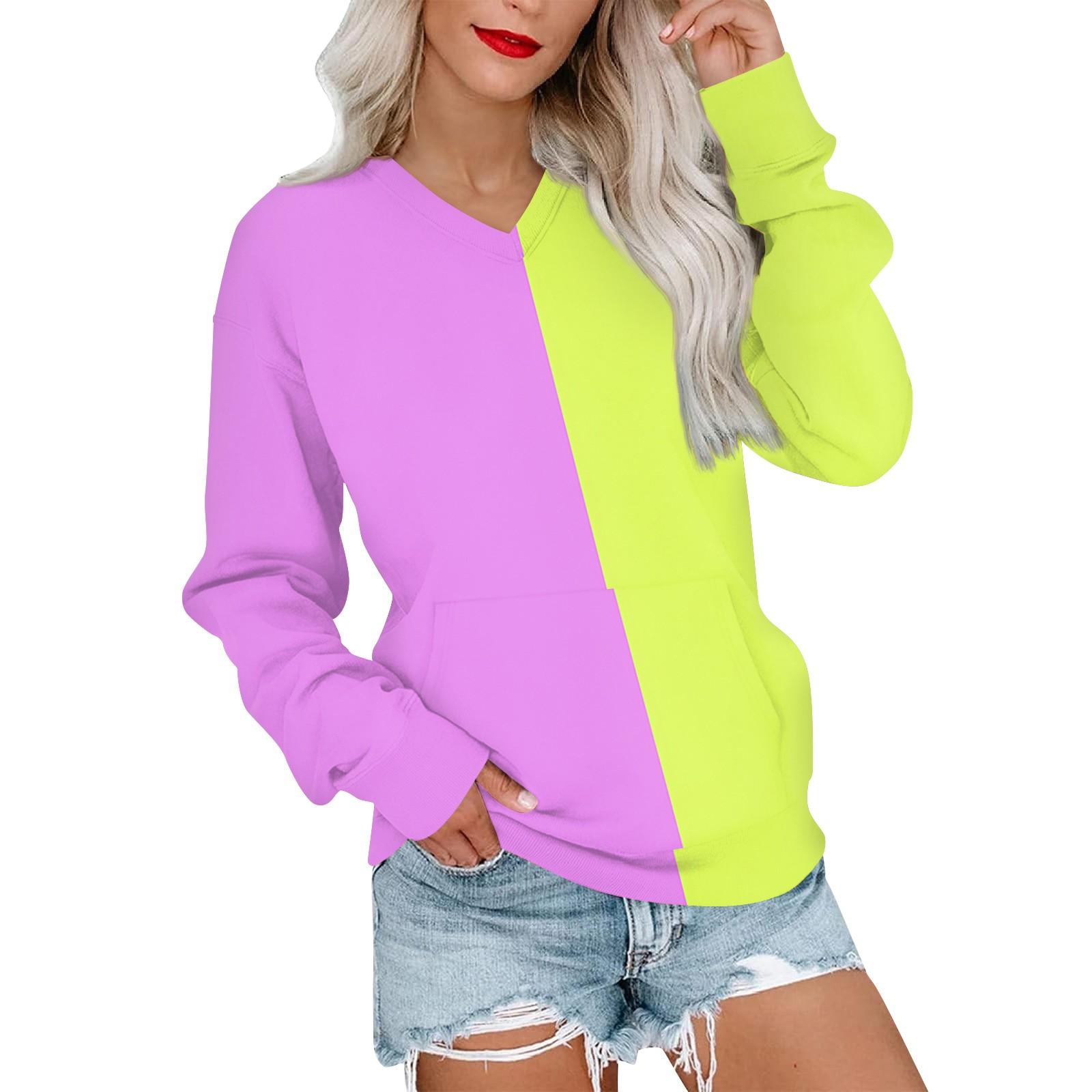 

Женская повседневная модная цветная стеганая толстовка с V-образным вырезом и длинным рукавом, легкий пуловер с карманами S