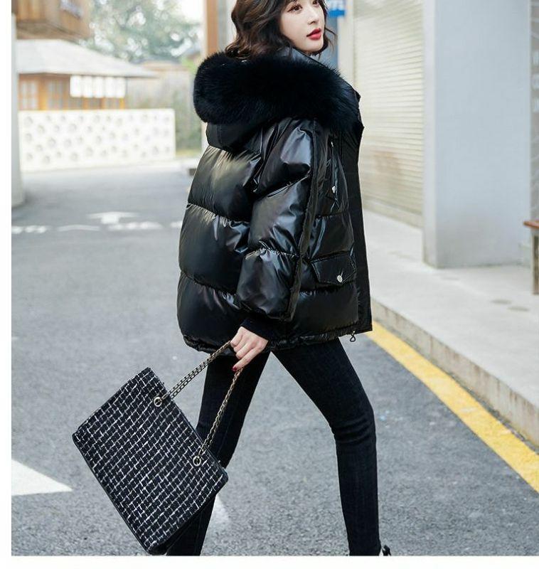 Winter Warm Duck Down Jacket Women's Clothes Glossy Fur Collar Thicken Parka Short Down Coat