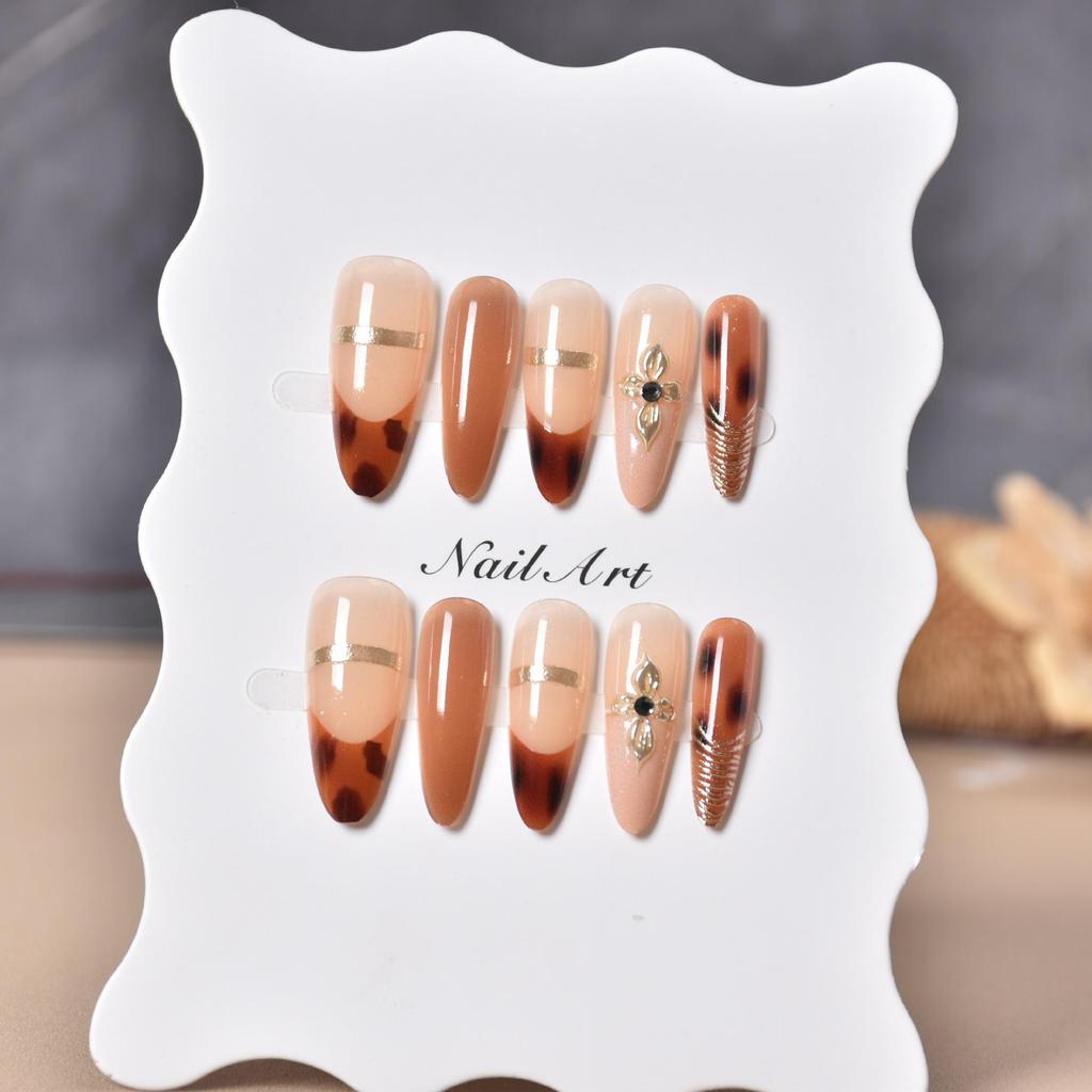 Wearable Leopard Print 3D Gold Foil Flower Nail Stickers - French Manicure Tips