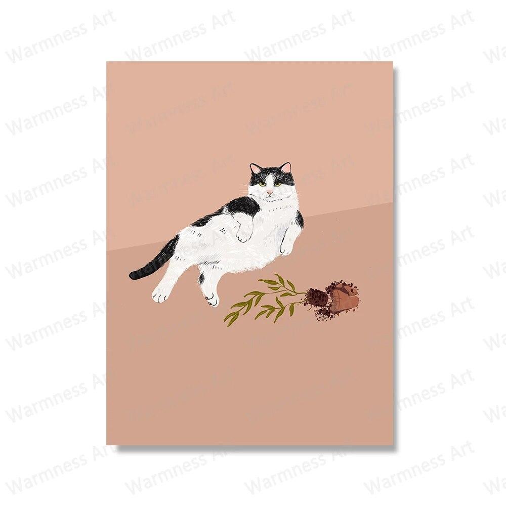 Modern Cat Drink Wine Pizza Poster Wall Painting Funny Animal Canvas Print Poster Nordic Wall Art Pictures For Living Room Decor No Frame