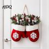Farmhouse Style Christmas Door Hanger Mitten/Stocking Wreath Decorative Artificial Wreath with Berries Pine Cones Floral Branches Holiday