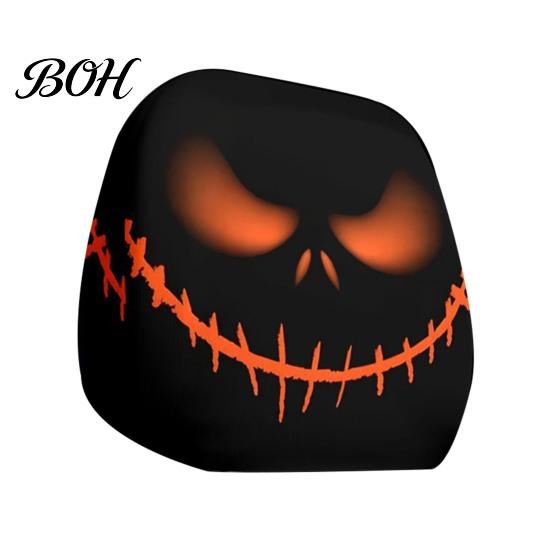 Protective Auto Headrest Protectors Halloween Car Cover, Scary Pattern Print Stretchable Universal Fit Interior Decor Protector, Breathable Polyester