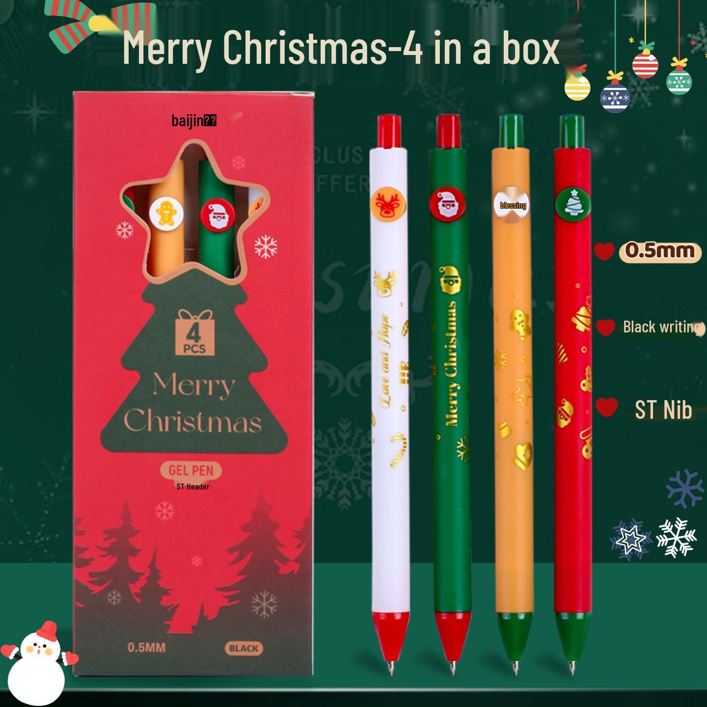 

Christmas Edition 0.5mm Black Gel Pen Set - Quick-Drying, 4 Pieces 0.5mm Black