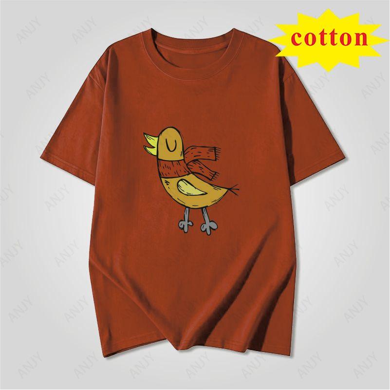 American Retro Trendy Duck Tshirt With Quirky Cartoon Print Loose Casual Short Sleeved Cotton Top