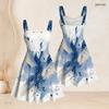 Women Plus Size Sweetheart Neck Strappy Off Shoulder Sleeveless Dress Abstract Printed Blue Beige Flared Hem