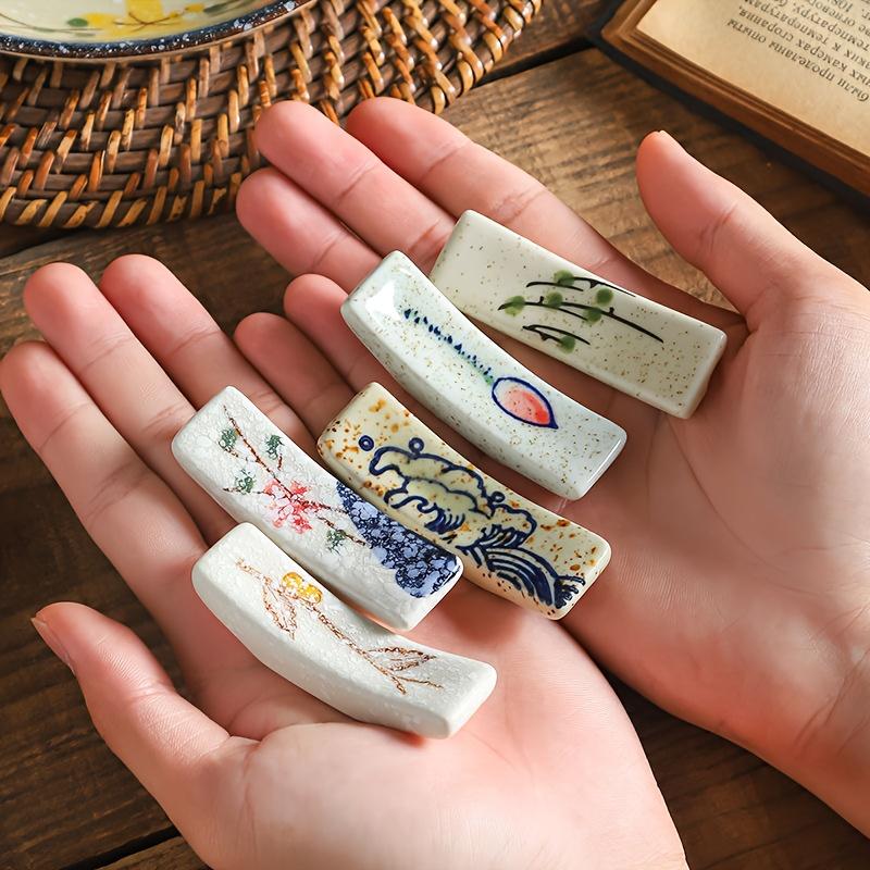 8 Stück Keramik Essstäbchenablage Set , Handbemalter Essstäbchenhalter, Westliche Messer- und Gabel- Löffelablage, Heimküchengeschirr