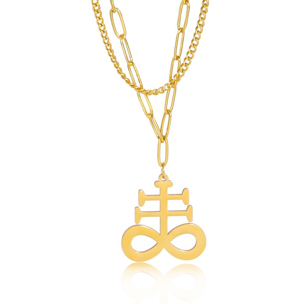 LIKGREAT Ail Of Lucifer Pendant Satanic Cross Symbol Stainless Steel Necklace for Women Men Seal Of Satan Amulet Jewelry Gift