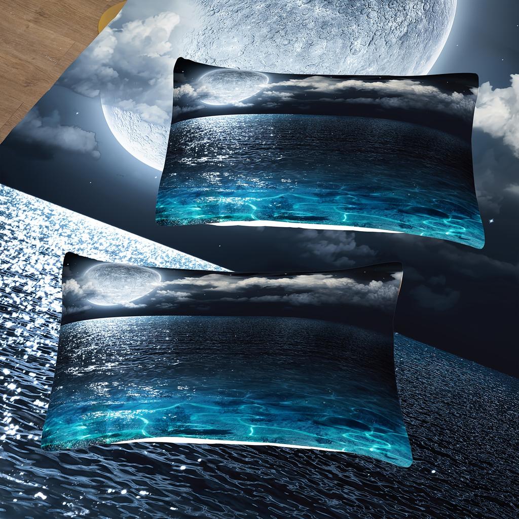 3PCS 3D Ocean Moon Nightscape Bedding Set High Definition Digital Print Duvet Cover With Pillowcases No Insert Queen Size