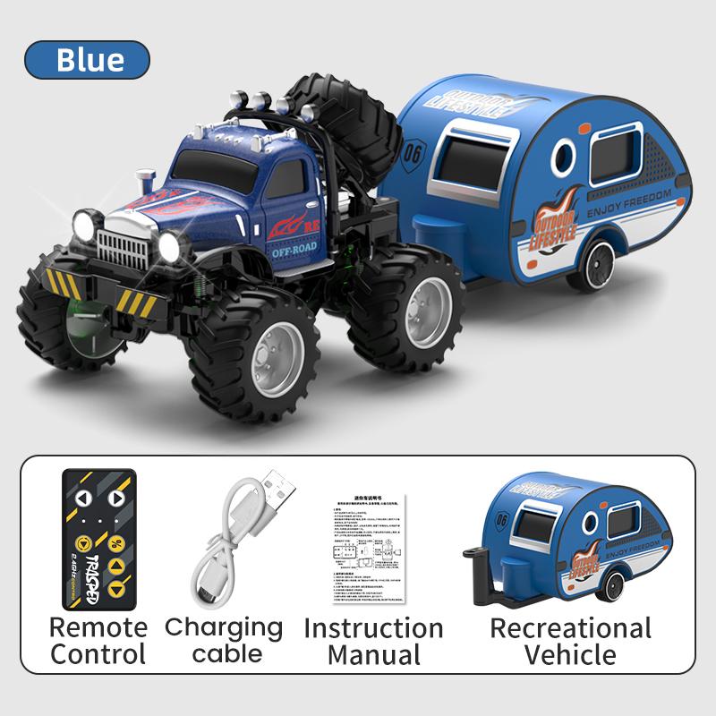 Desktop Mini Rc Car 1/64 Alloy Diecast With Trailer Remote Control Pick-up Trucks Cars For Boys Electric Truck For Kid Gift