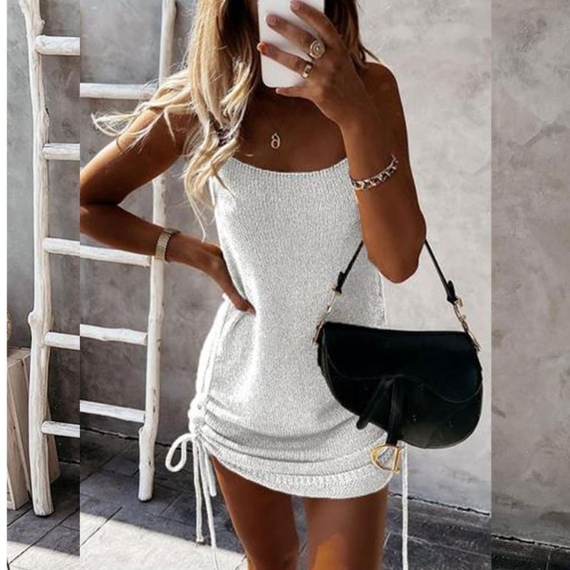

2025 New Spring/summer Sexy cCamisole Drawstring Mid Waist Tight Backless Dress For Women S білий