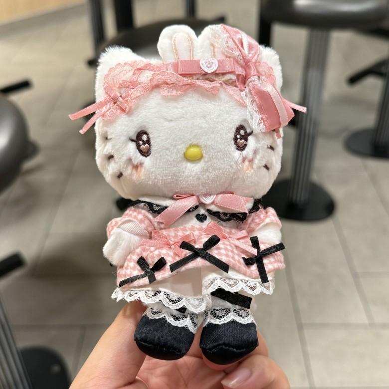 Sanrio Kuromi And My Melody Plush Keychain With Checkered Maid Outfit Decoration Cat