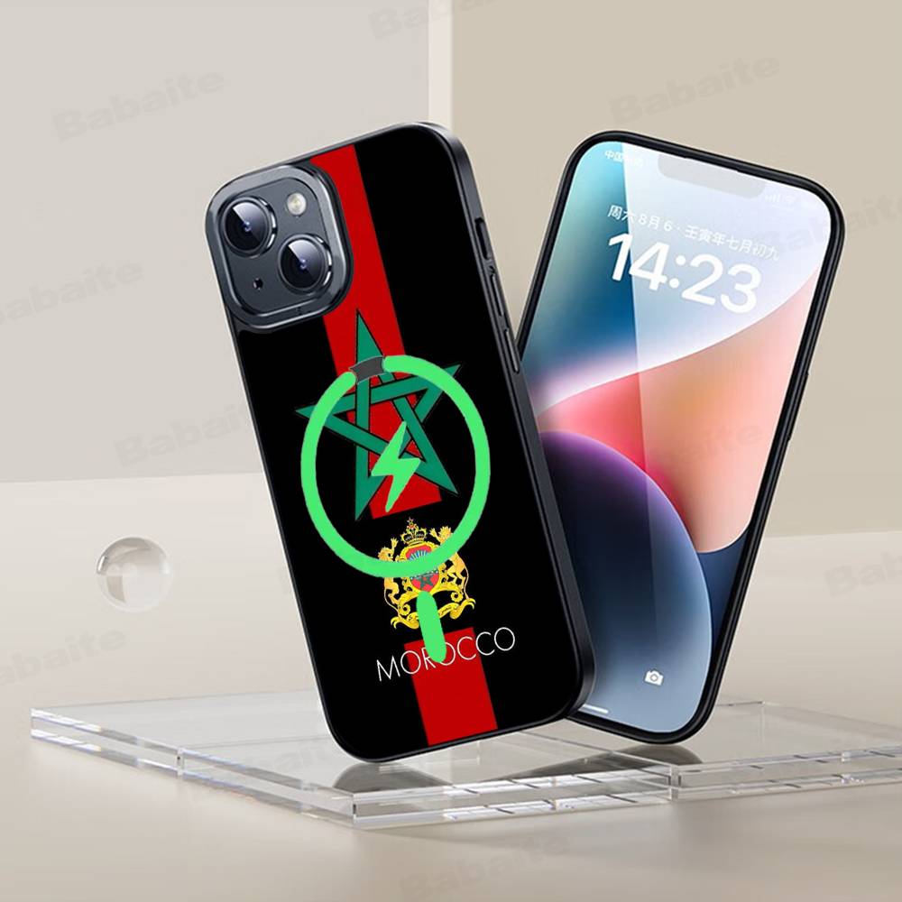 Morocco Map Flag Magnetic Case For IPhone 17 16 14 13 12 11 15 Pro Max Plus Wireless Charge Phone Cover