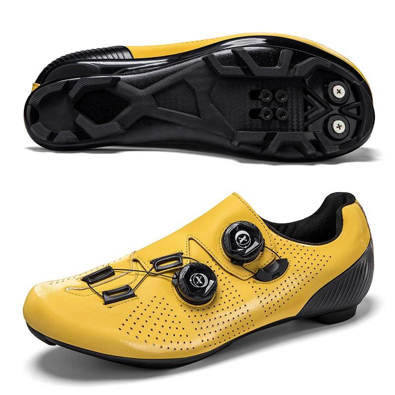 Mens Road Cycling Shoes With Dual Buckle Hard Sole Rubber Outsole Breathable Lightweight Pedal Compatible