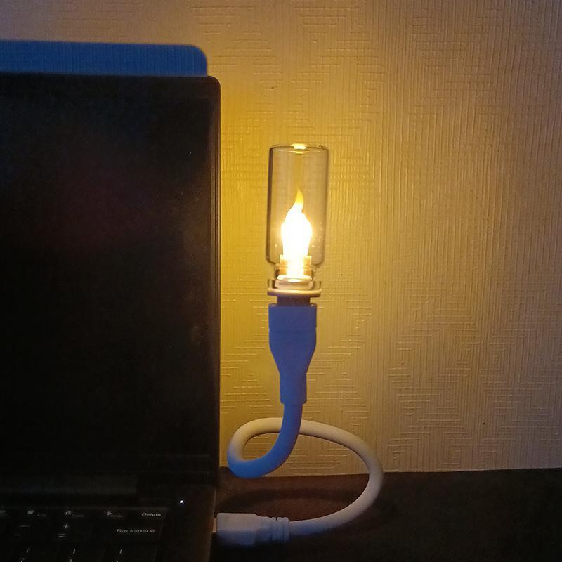 USB Flameless Flickering LED Candle Night Light Frosted Glass Portable Lamp for Holiday Party Home Car Decor