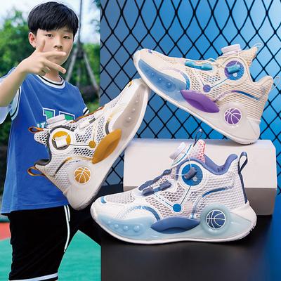 Boys Basketball Shoes Summer Single Net Breathable Middle and Older Boys Button Training Shoes Children Running Basketball Shoes