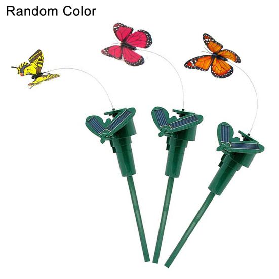 3Pcs Solar Powered Flying Fluttering Fake Butterfly?Stake Garden Ornament Decor