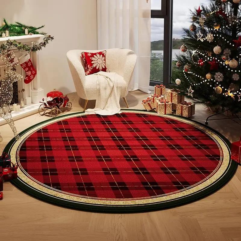 Christmas Round Rug, Soft Non-Slip Festive Atmosphere Floor Mat Living Room, Bedroom, Dining Room Rug Home Decor