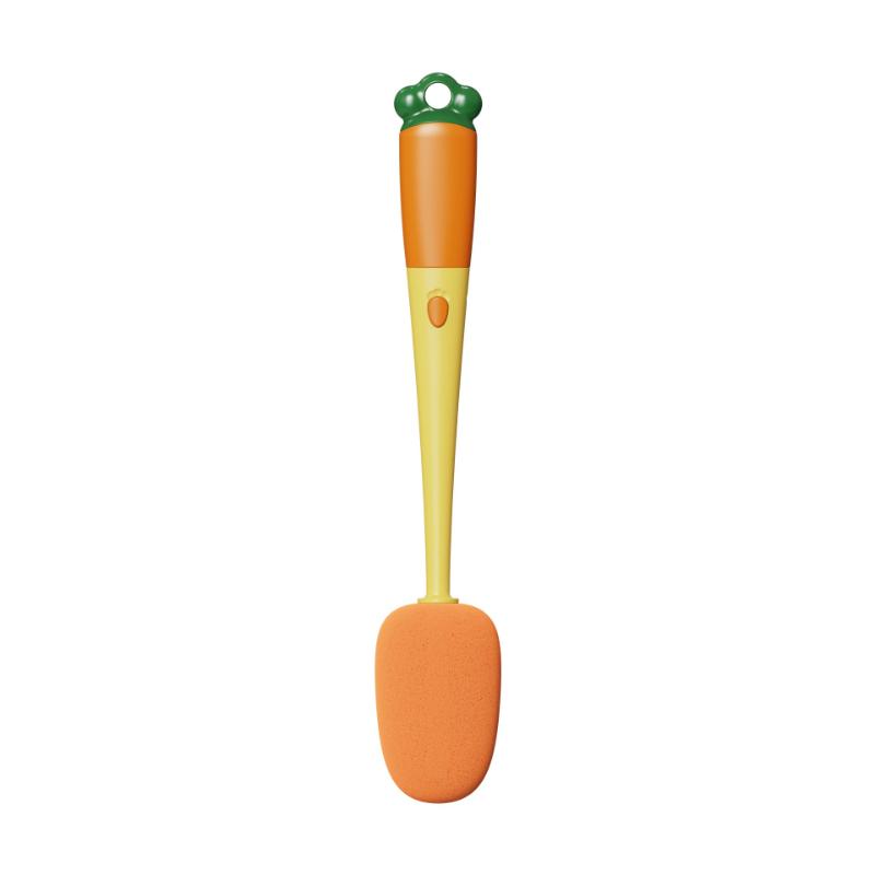 

Carrot Shape 3 in 1 Long Handle Sponge Cup Brush Milk Bottle Brush for Vacuum Cup Lid Gap Cleaning Brush жёлтый