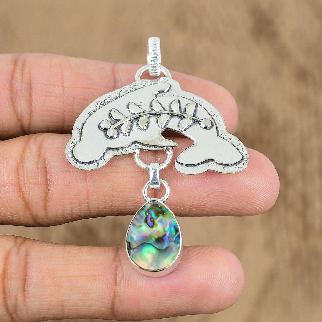 Womens Day Sale 925 Sterling Silver Natural Abalone Shell Fish Pendant Jewelry