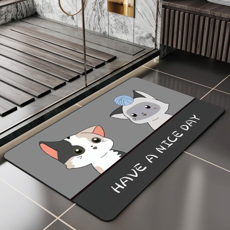 Cartoon Dog Cat Printed Bath Mat Super Absorbent Shower Bathroom Rug for Home Decor Laundry Room Toilet Non Slip Entrance Carpet