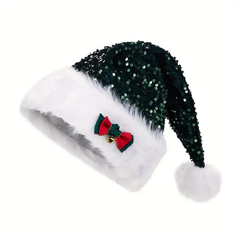 1pc Sequin Kids with Long Fluffy Solid Color Glitter For Adult Santa Claus Hat