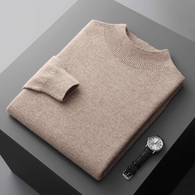 Men's Half-High Collar Solid Wool Sweater – Business Casual Knitted Pullover