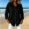 Damen Kapuzen Kurzarm Lockerer Schnitt Freizeithemd Knopfleiste Leichter Pullover Oberteil mit Kordelzugkapuze und Brusttasche für den Alltag