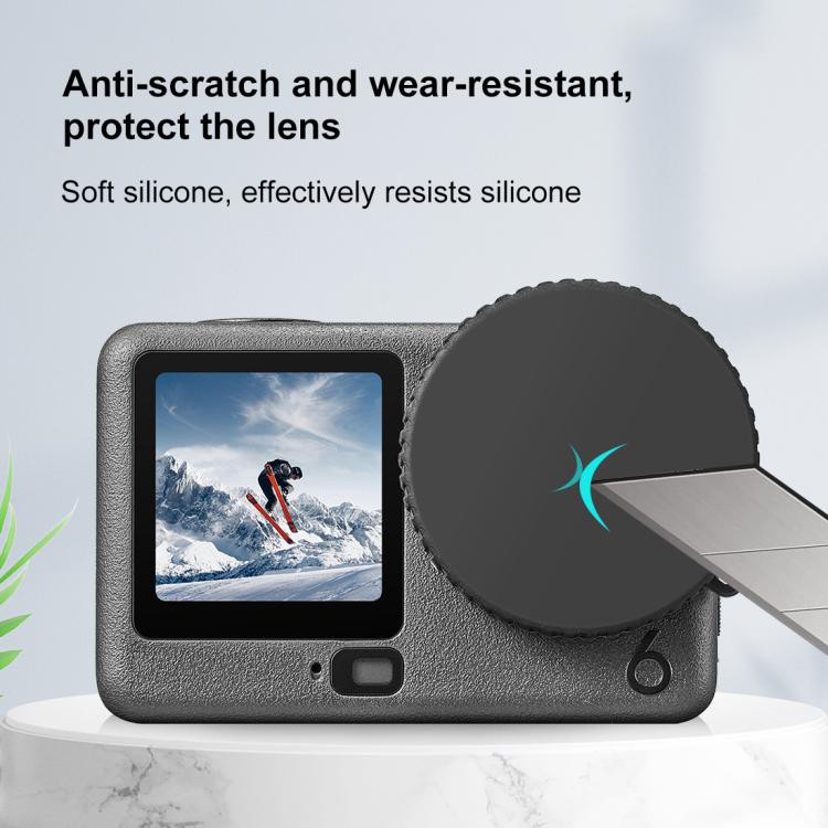 For DJI Osmo Action 6 PULUZ Silicone Lens Cap with Strap (Black)