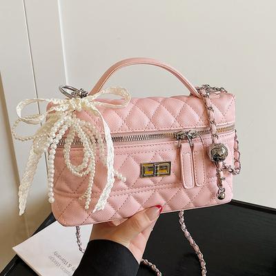 Korean Sweet Small Fragrant Style Dopamine Diamond Chain Handbag Foreign Style Versatile Fashion Messenger Small Square Bag Women