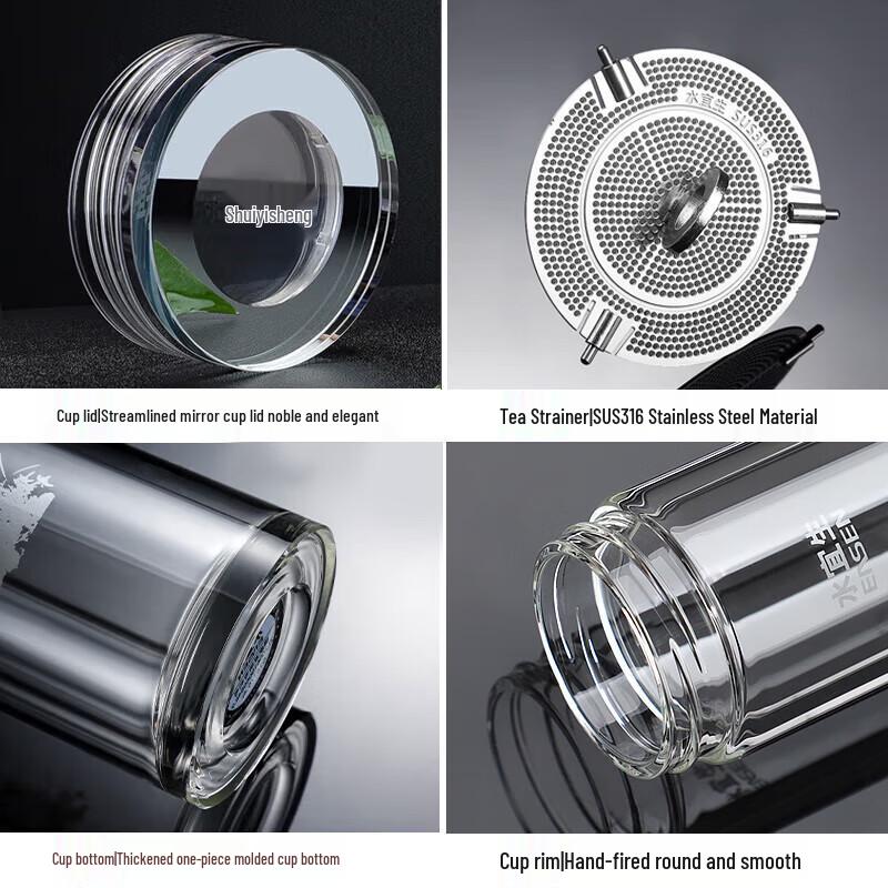 Shuiyisheng G761 doppelwandige Borosilikatglas-Wasserflasche