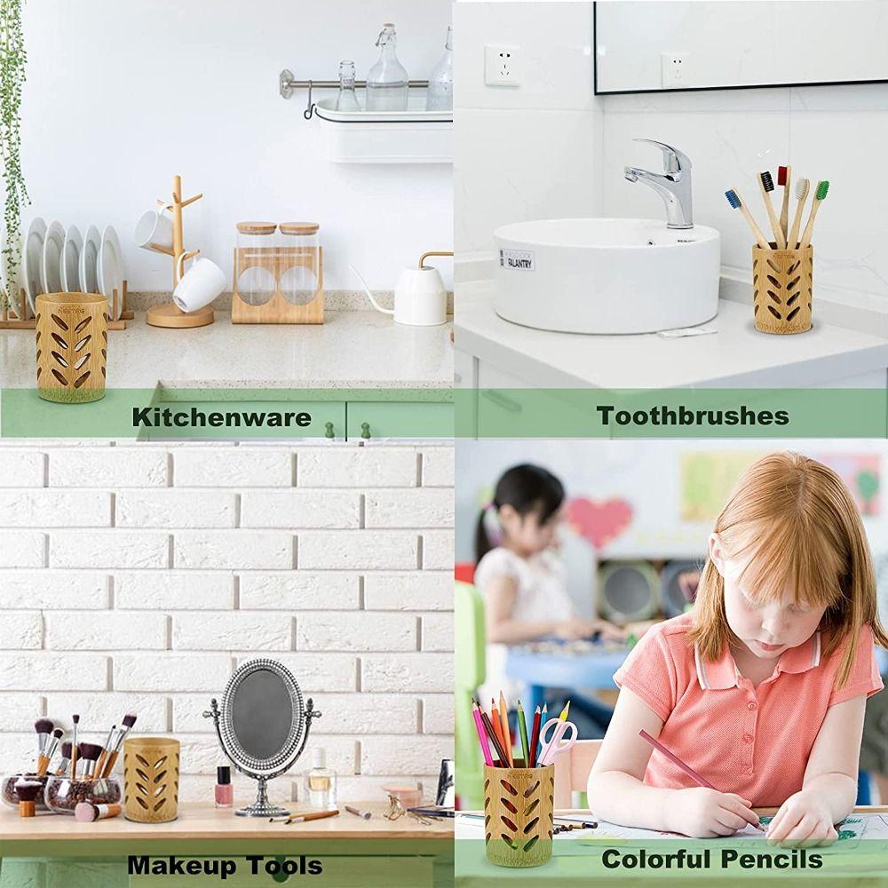 With Drainage Wood Bamboo Kid's Room Toothbrush Cup For Home Bathroom Storage Cup Toothbrush Holder
