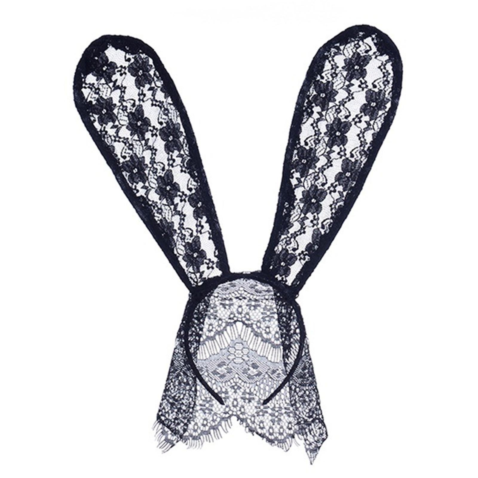 

Сексуальний мереживний обруч для голови з вушками кролика, вуаль, пов язка для волосся, костюм для нічного клубу, головний убір, маска для вечірки, головний убір, жіночі аксесуари для костюма чорний