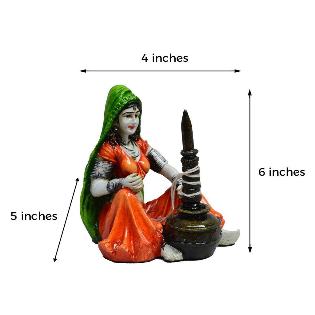 Rajasthani Lady Using Makhan Handi Polyresin Statue