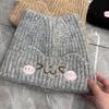 Cute cat ears embroidered wool hat female autumn and winter warm big head circumference showing small face cold-proof knitted hat cold hat