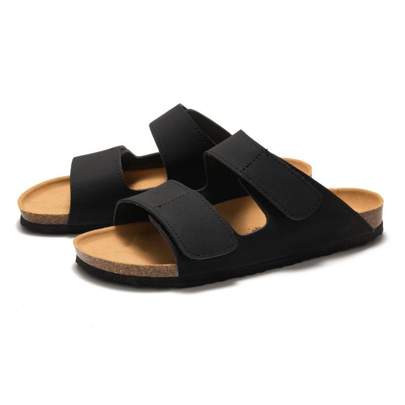 Foot Men's Cork Slippers Tide Student One-Flip Double Belt Men's Beach Shoes Frosted Leather
