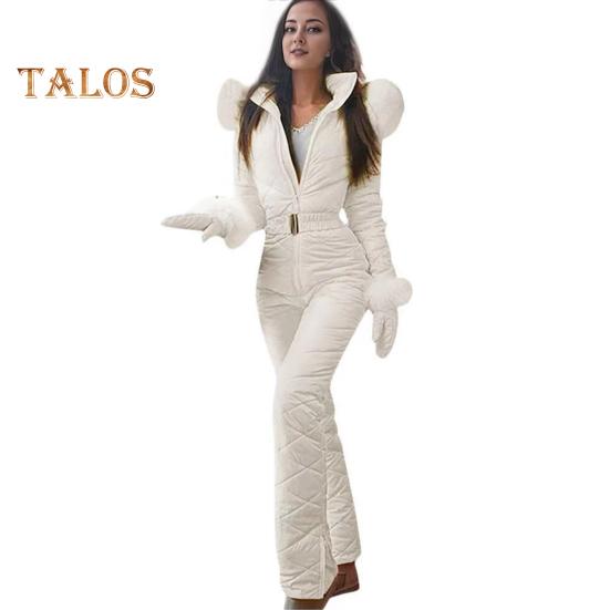 

Женский зимний комбинезон с перчатками, эластичный пояс, утолщенный, мягкий, зимний комбинезон с капюшоном, застежка-молния, ветрозащитный, водонепроницаемый, для катания на лыжах и катания на льду и снегу S белый