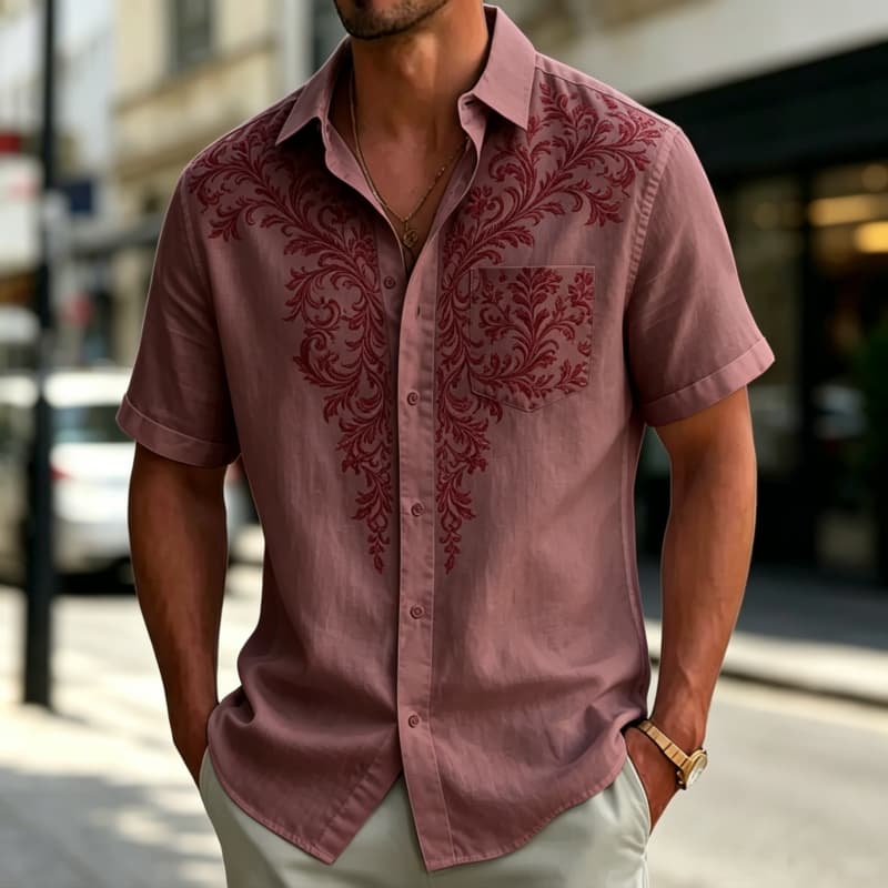 Herren Kurzarmhemd mit Blumenprint und Taschen, Frisch und elegant, Geeignet für einfachen Streetwear und tägliche Freizeit